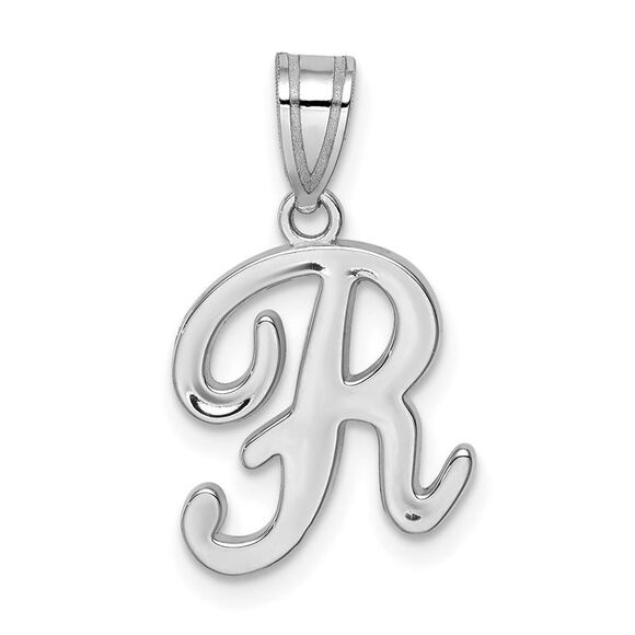 Kazi Luxury 14k White Gold White Gold Script Letter R Initial Pendant - Picture 1 of 3